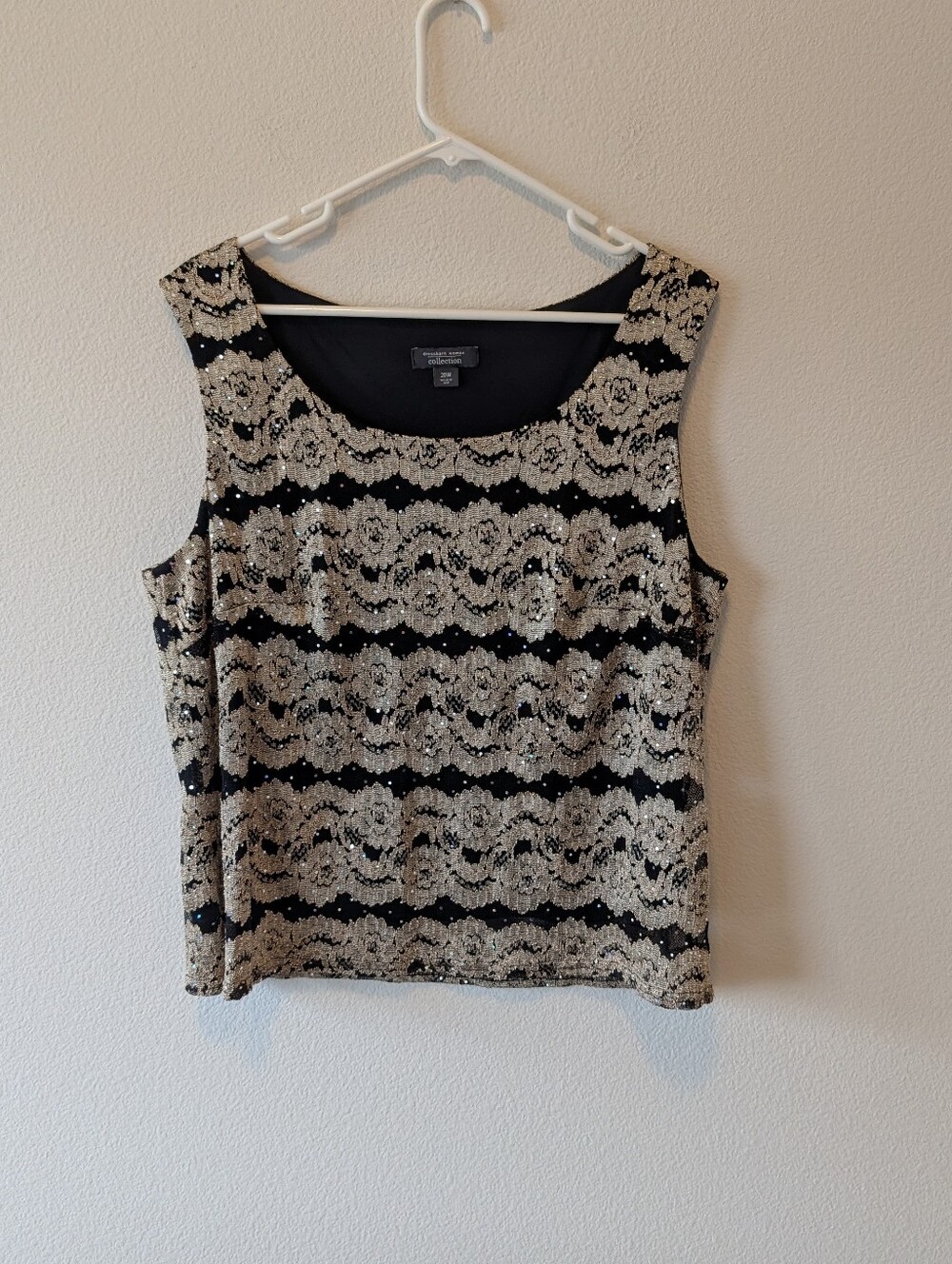 Dressbarn Gold Sequin Lace Sparkly Tank Top SZ 20W